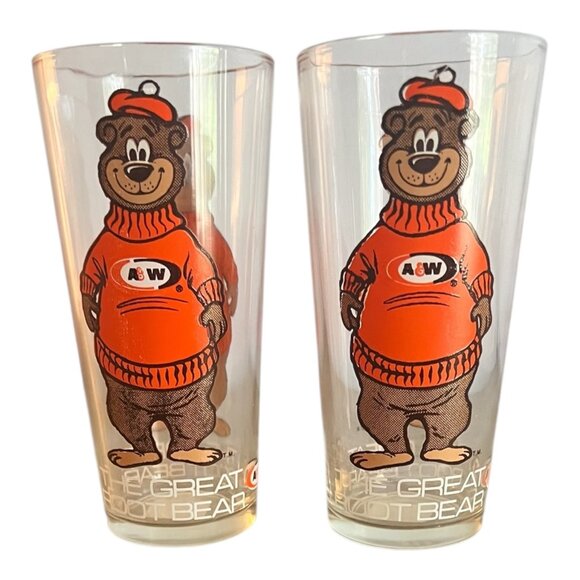 Vintage A&W Root Bear Glasses Set Of 2 1970's 16 oz - Picture 3 of 7